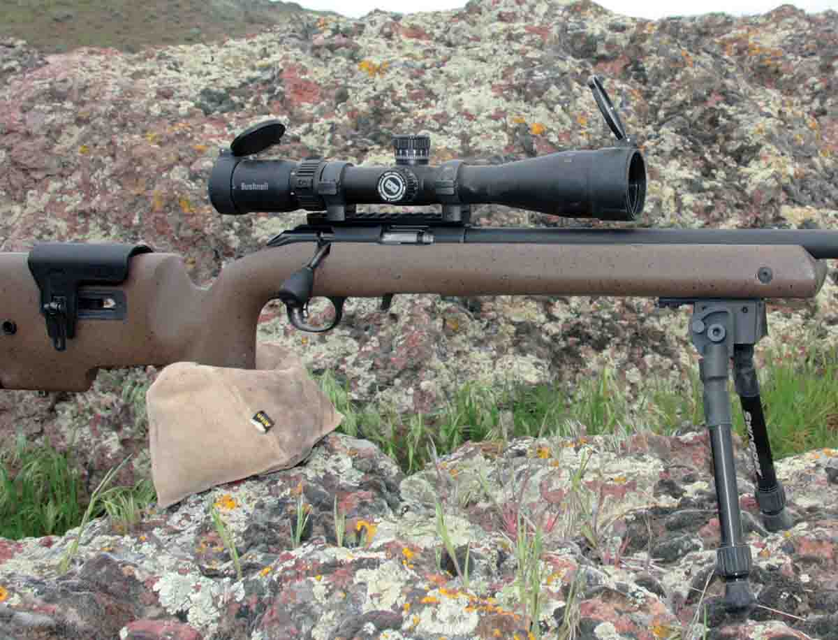 While testing Bushnell’s Engage 2.5-10x 44mm scope, Patrick shot Ruger’s American Rimfire Long-Range Target rifle.